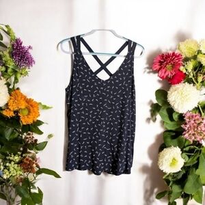 EUC Maurices Navy Blue Patterned Tank Size XL